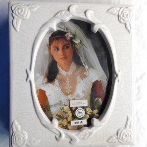 Vintage Fetco Ceramic White Rose Wedding Photo Picture Frame Album